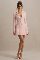 Blossoming | Baby Pink Plunge-Neck Tailored Mini Dress With Pleating