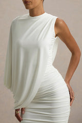 Fortuna | White Ruched Mini Dress With One-Sleeve