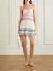 Scalloped striped metallic crochet-knit mini dress