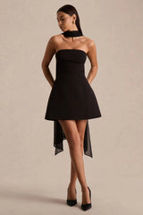 Noor | Black Bandeau-Neck Mini Dress With Scarf Detail