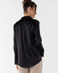 Amelia Black Maternity/ Nursing Satin Button Down Shirt