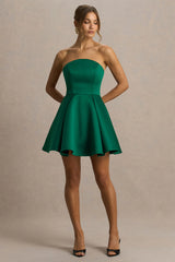 Fleur | Dark Green Satin Bandeau Mini Dress