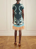 Swing printed feather-trimmed silk-twill mini dress