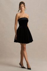 Mina | Black Velvet And Satin Bandeau Skater Mini Dress