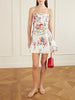 Paneled embellished floral-print silk and linen-blend mini dress