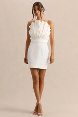 Pastoral | White Ruffled Asymmetric-Neck Mini Dress