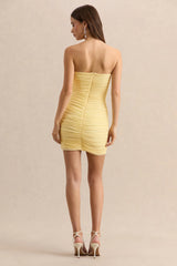 Merisse | Lemon Bandeau Mini-Dress With Ruched-Detailing