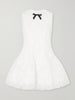 Bow-detailed cotton-blend guipure-lace mini dress