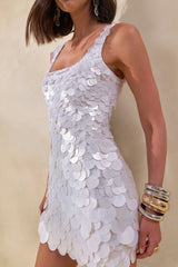 Sophia | White Sequin Square-Neck Mini Dress