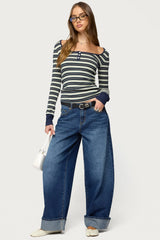 Jaida Striped Henley Top
