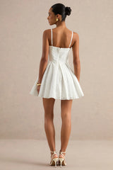 Elina | White Square-Neck Mini Dress With Bow Detail