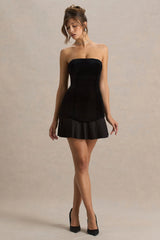 Valentina | Black Velvet Bandeau Mini Dress With Pleated Detailing