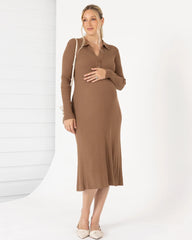 Clara Long Sleeve Knitted  Maternity Midi Dress